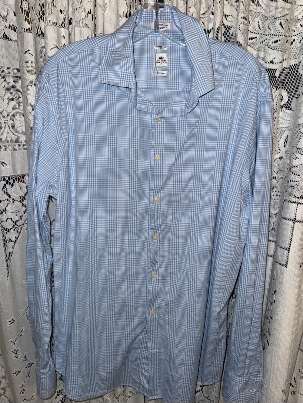 Peter Millar Light Blue Checked Dress Shirt